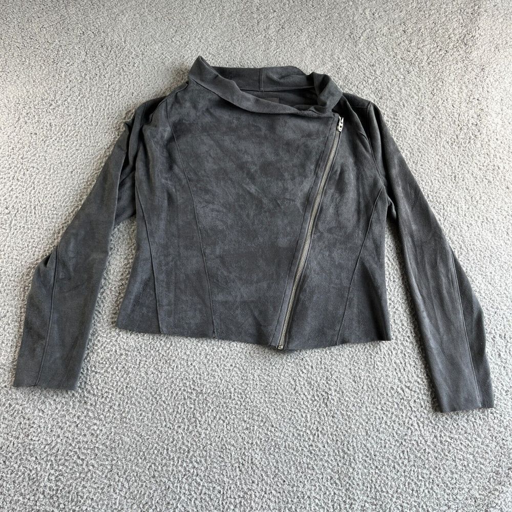 NEW BLANKNYC Jacket Womens Large Gray Crop Faux Suede Zip Stretch Biker Moto
